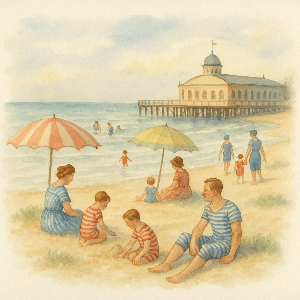 En livlig sommardag från tidigt 1900-tal på en halländsk strand